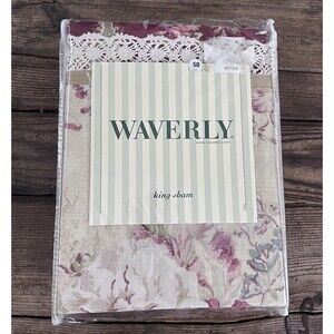 NEW Waverly Ballad Bouquet Roses Crimson Floral King Pillow Sham Lace Trim  RARE